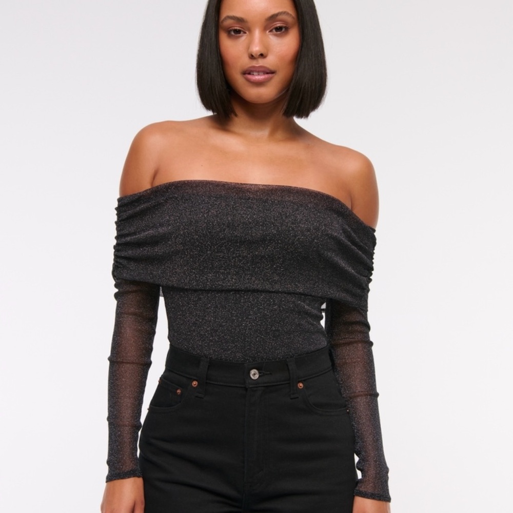 Abercrombie and fitch small black shimmer mesh bodysuit
